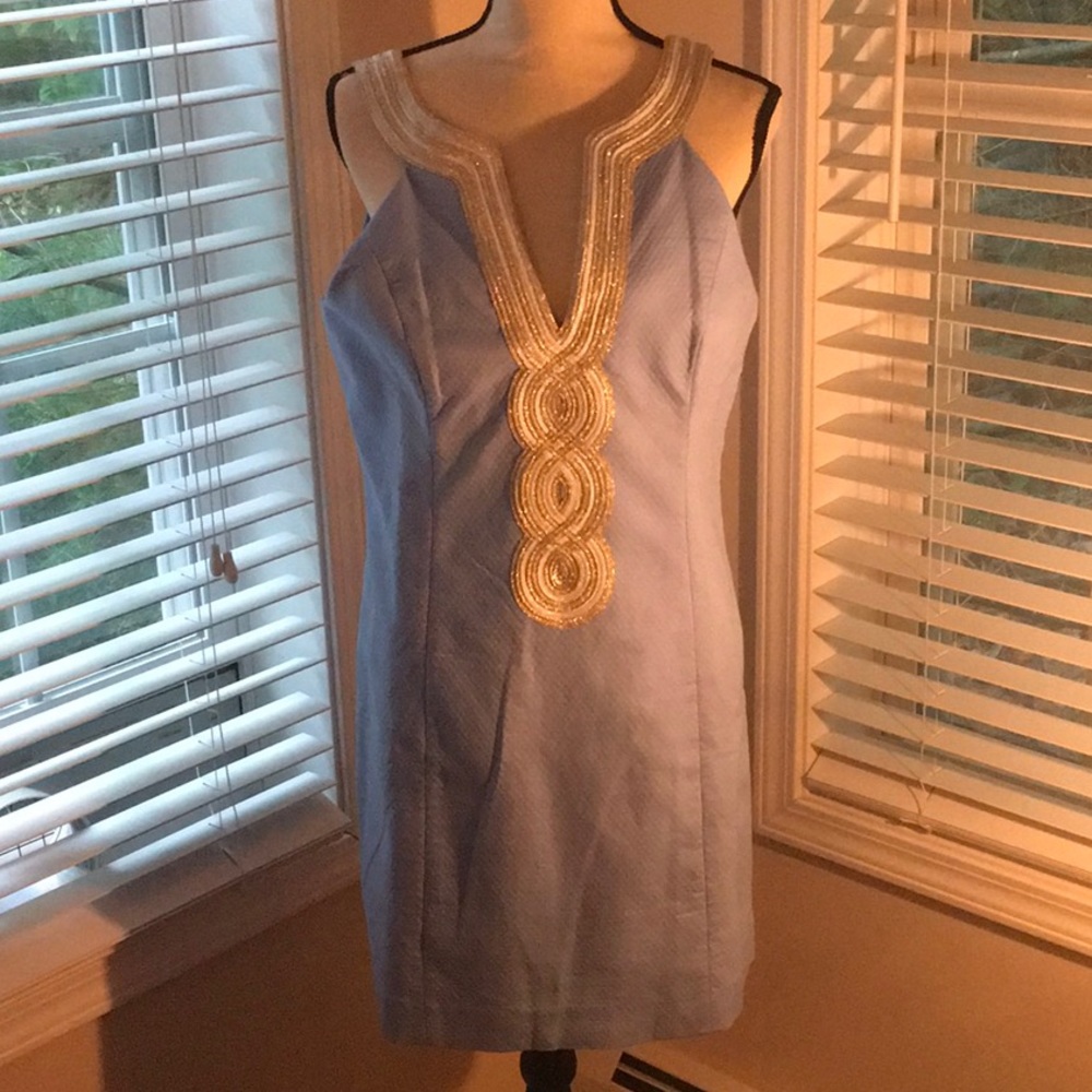 NWT Lilly Pulitzer Periwinkle Dress with Gold detailing. Size 12
